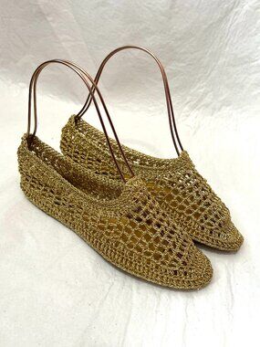 Vintage 1950s ballet flats Gustave gold mesh womens 7 7.5 slip on shoes leather